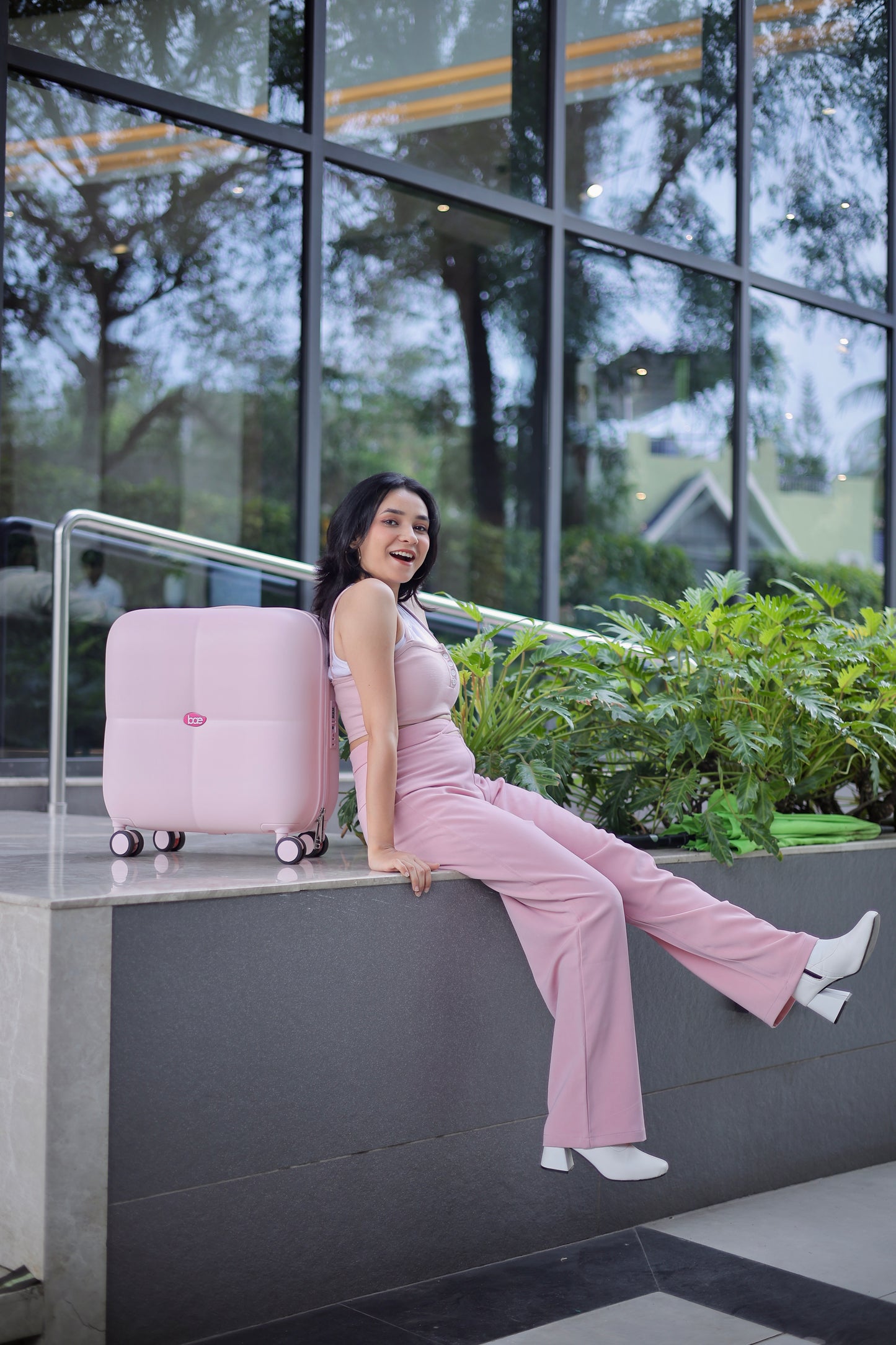 BAE x ARIES Carry-On Cabin Luggage – Pink | Lightweight Hard Shell Trolley Suitcase | 360° Spinner Wheels | TSA Lock | Cabin Size