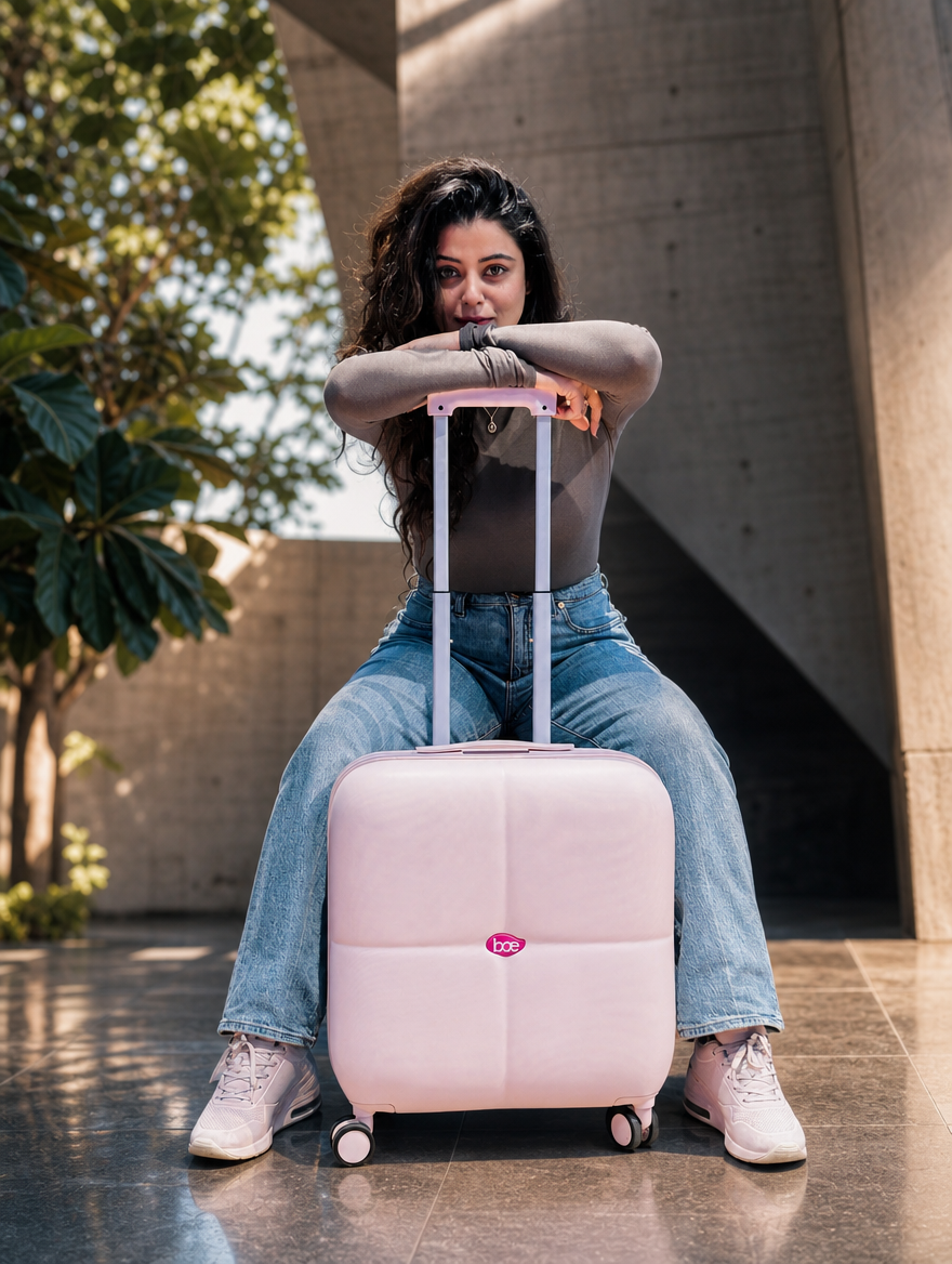 BAE x ARIES Carry-On Cabin Luggage – Pink | Lightweight Hard Shell Trolley Suitcase | 360° Spinner Wheels | TSA Lock | Cabin Size