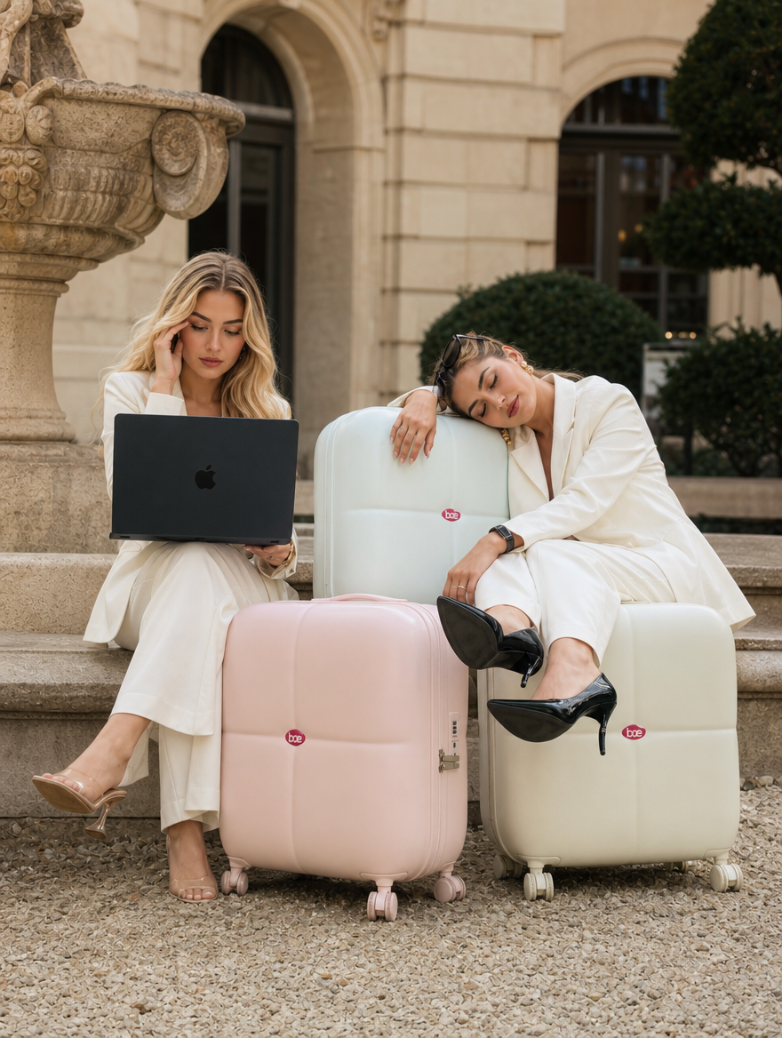 BAE x ARIES Carry-On Cabin Luggage – Beige | Lightweight Hard Shell Trolley Suitcase | 360° Spinner Wheels | TSA Lock | Cabin Size