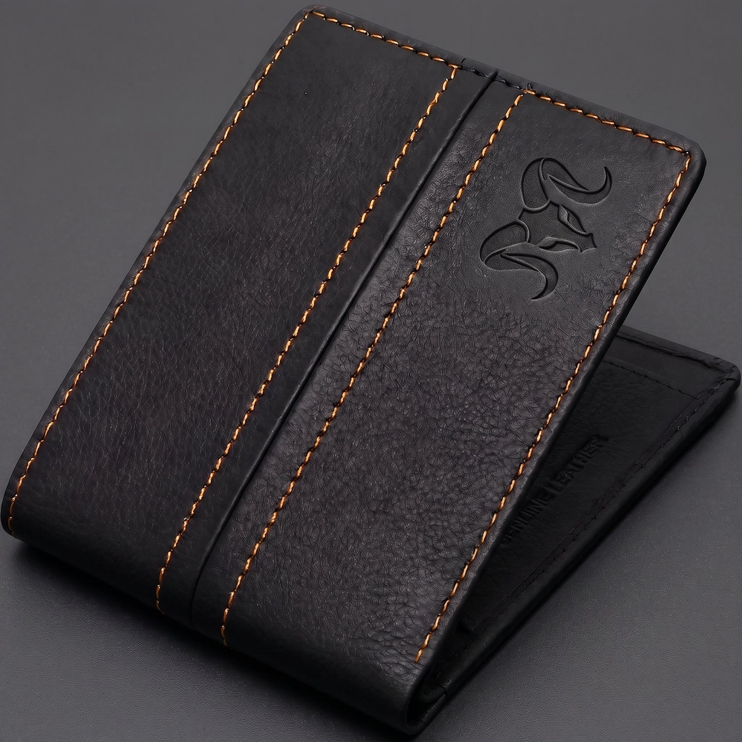 Aries Premium Black Genuine Leather Long Bi-Fold Wallet