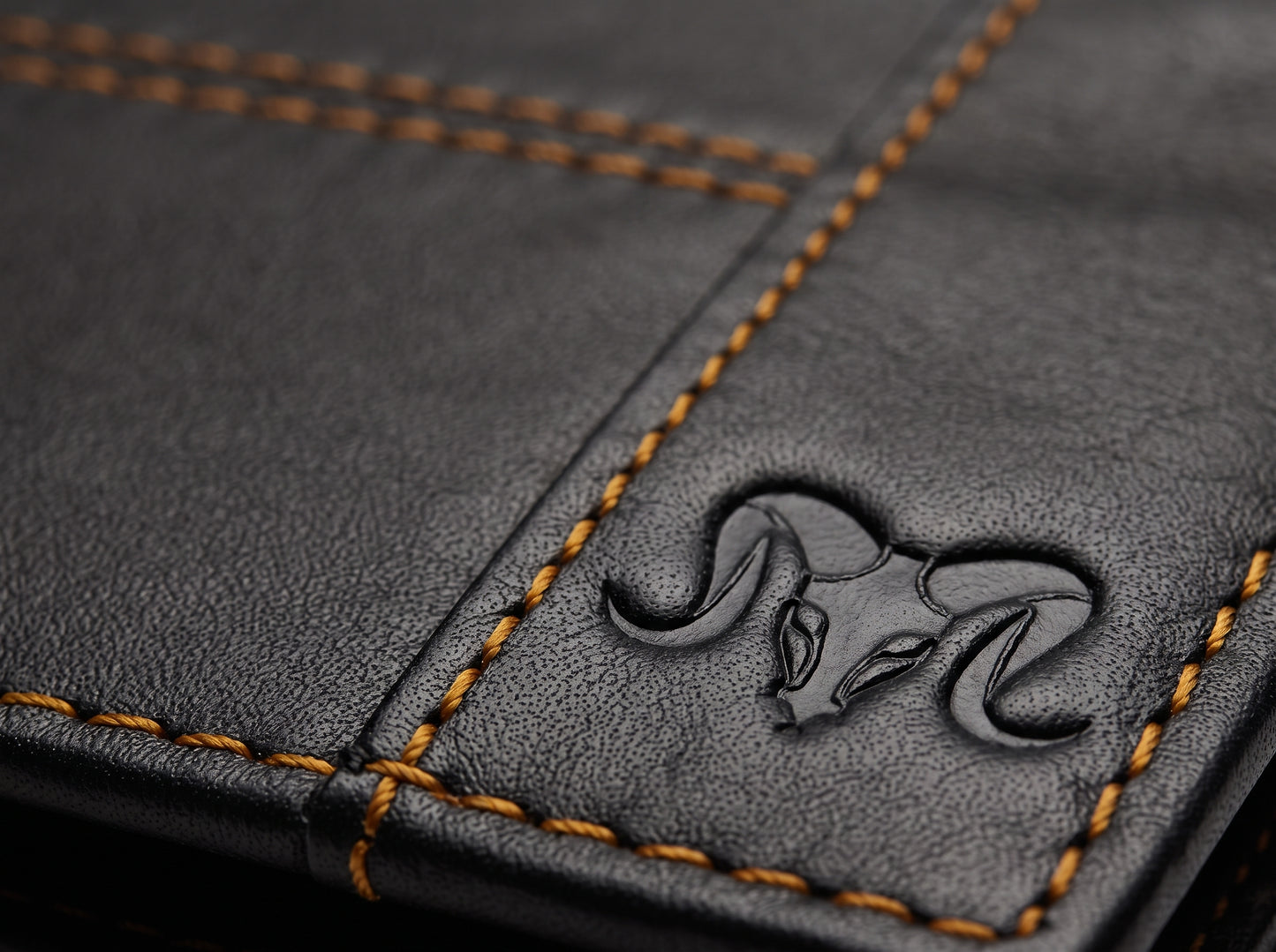 Aries Premium Black Genuine Leather Bi-Fold Wallet with Contrast Stitching