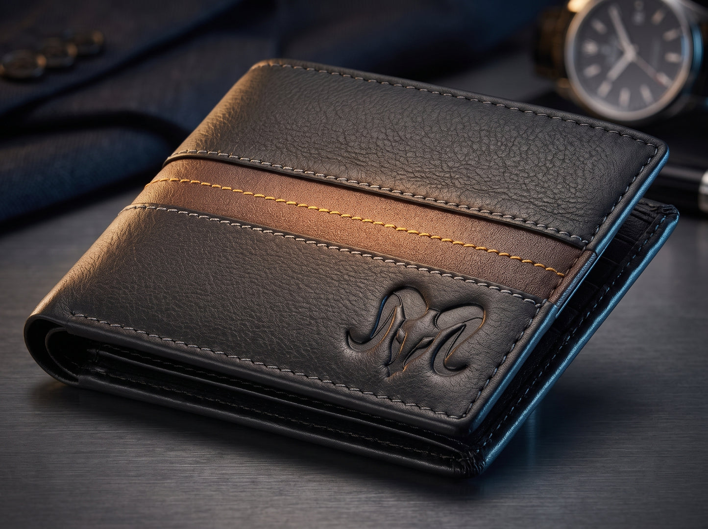 Aries Premium Black & Brown Genuine Leather Bi-Fold Wallet