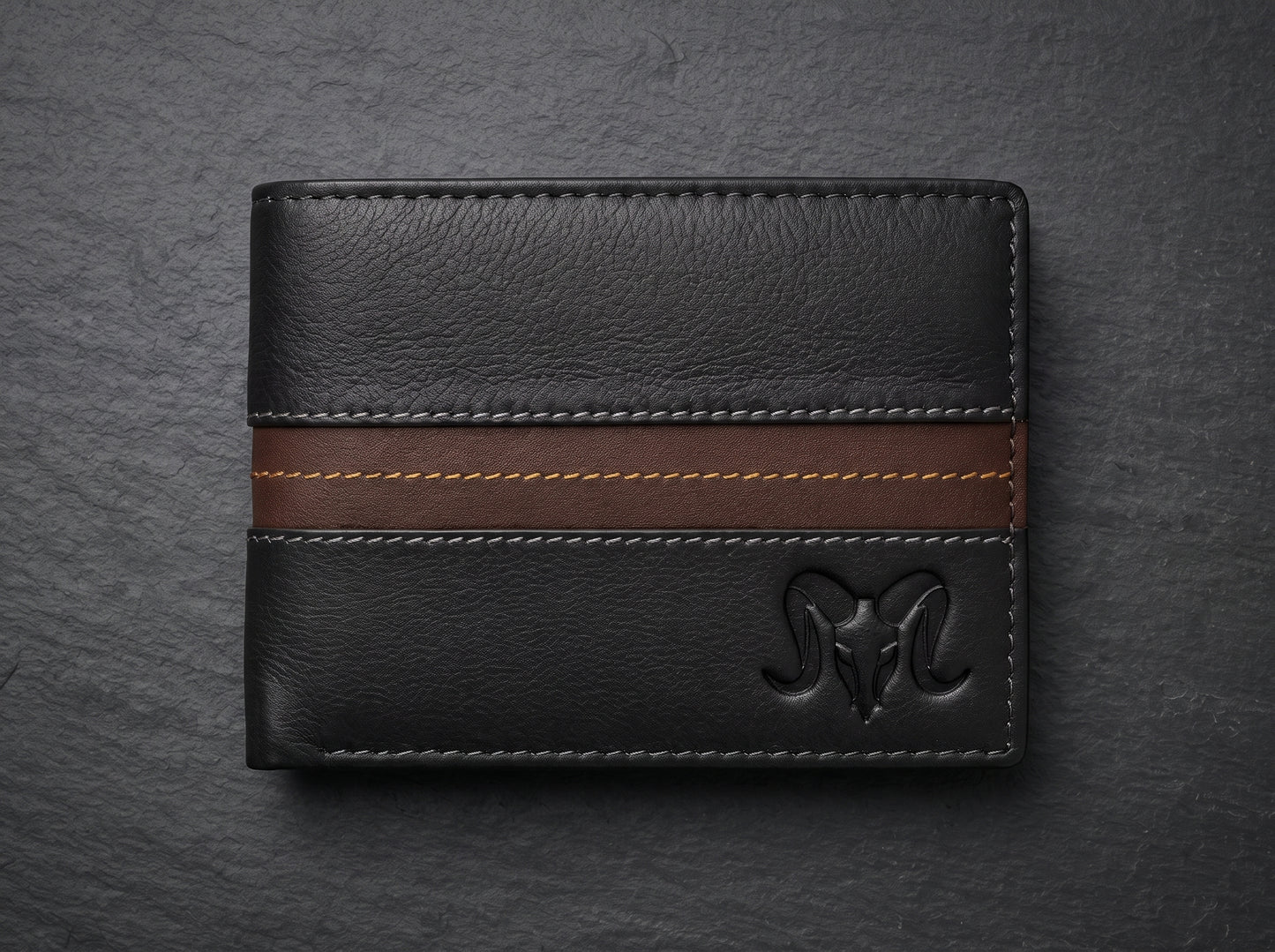 Aries Premium Black & Brown Genuine Leather Bi-Fold Wallet