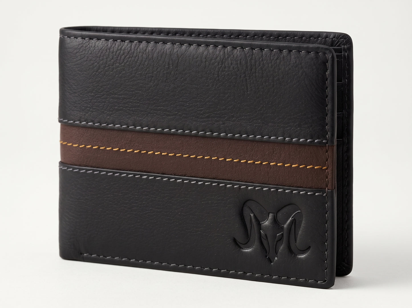 Aries Premium Black & Brown Genuine Leather Bi-Fold Wallet