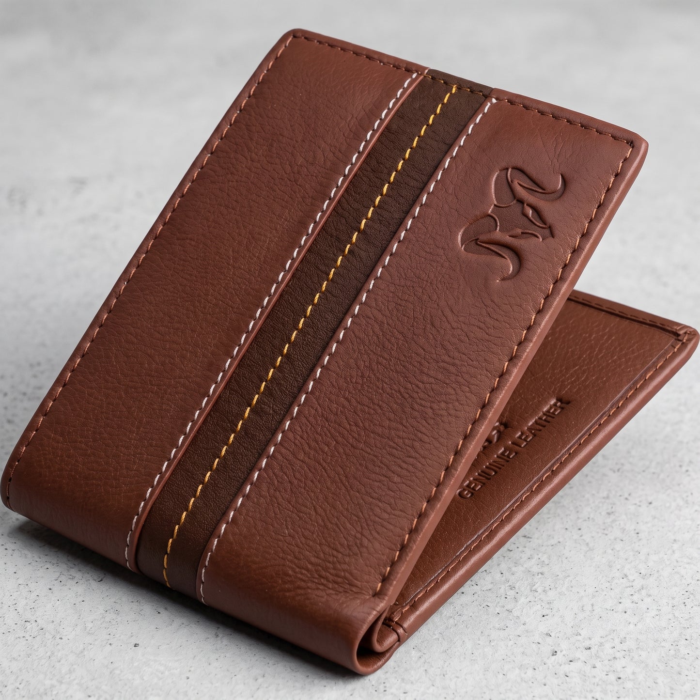 Aries Premium Tan Genuine Leather Long Bi-Fold Wallet
