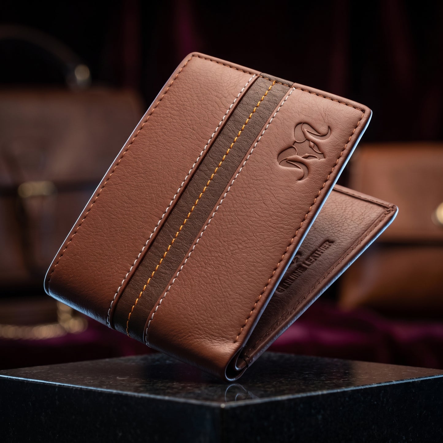 Aries Premium Tan Genuine Leather Long Bi-Fold Wallet