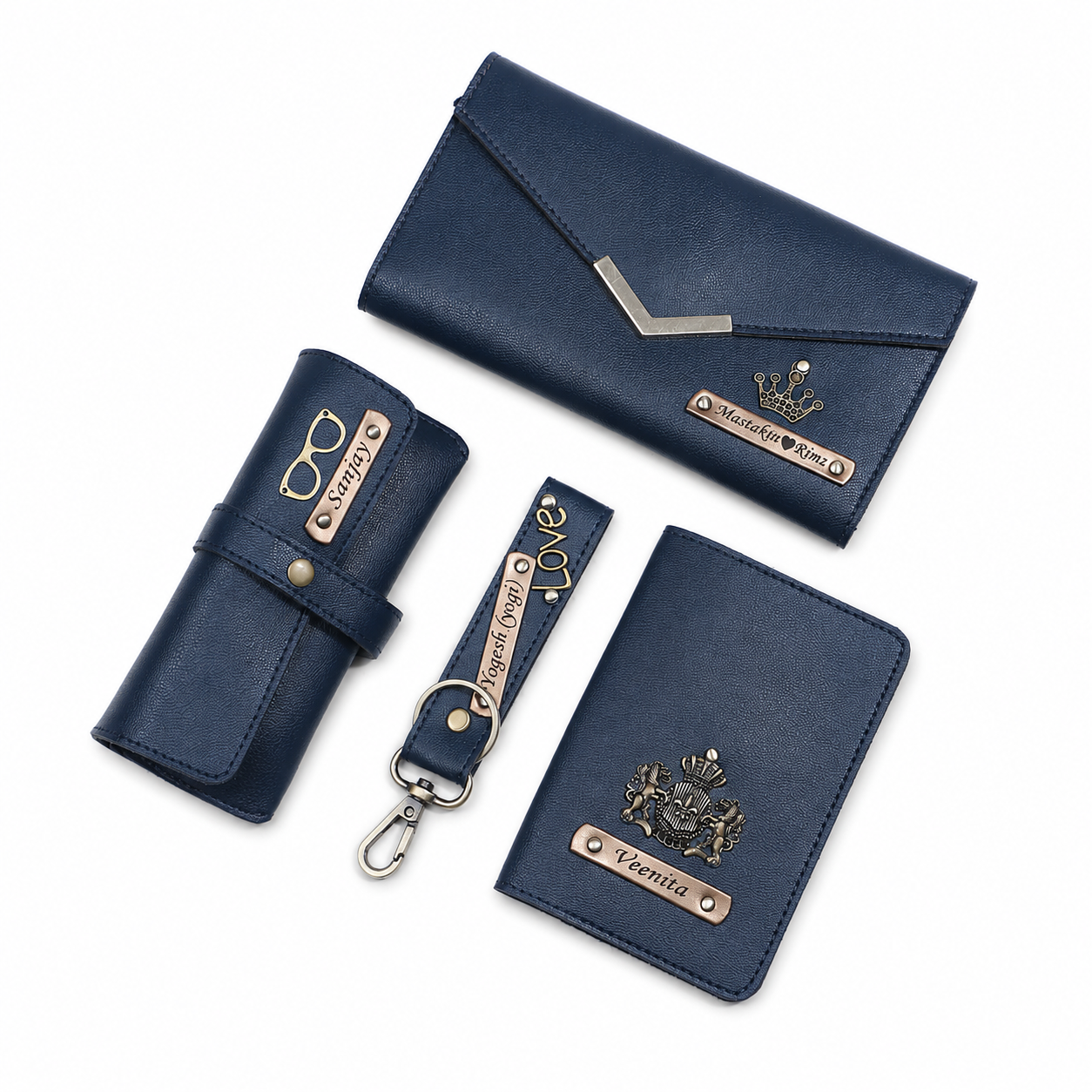 ARIES Personalized Women's Travel & Style Set(Blue)-Personalised Women's Clutch , Eyewear Case , Passport Cover , Keychain
