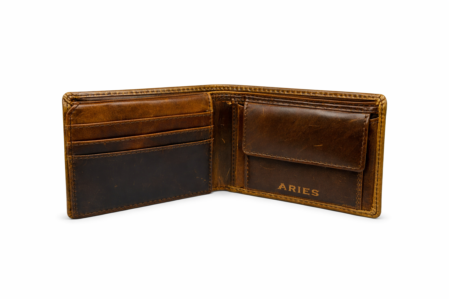 ARIES Crunch Leather Wallet (Brown) with Belt