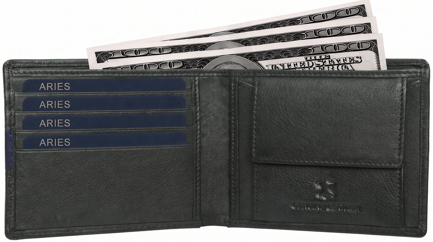 Aries Premium Olive Green Genuine Leather Card Holder Wallet