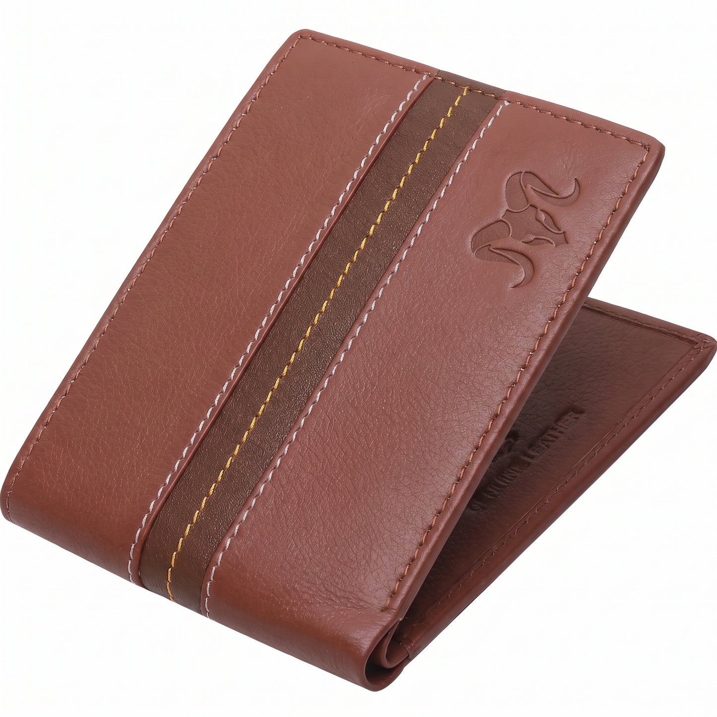 Aries Premium Tan Genuine Leather Long Bi-Fold Wallet