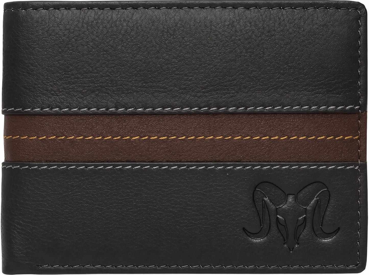 Aries Premium Black & Brown Genuine Leather Bi-Fold Wallet