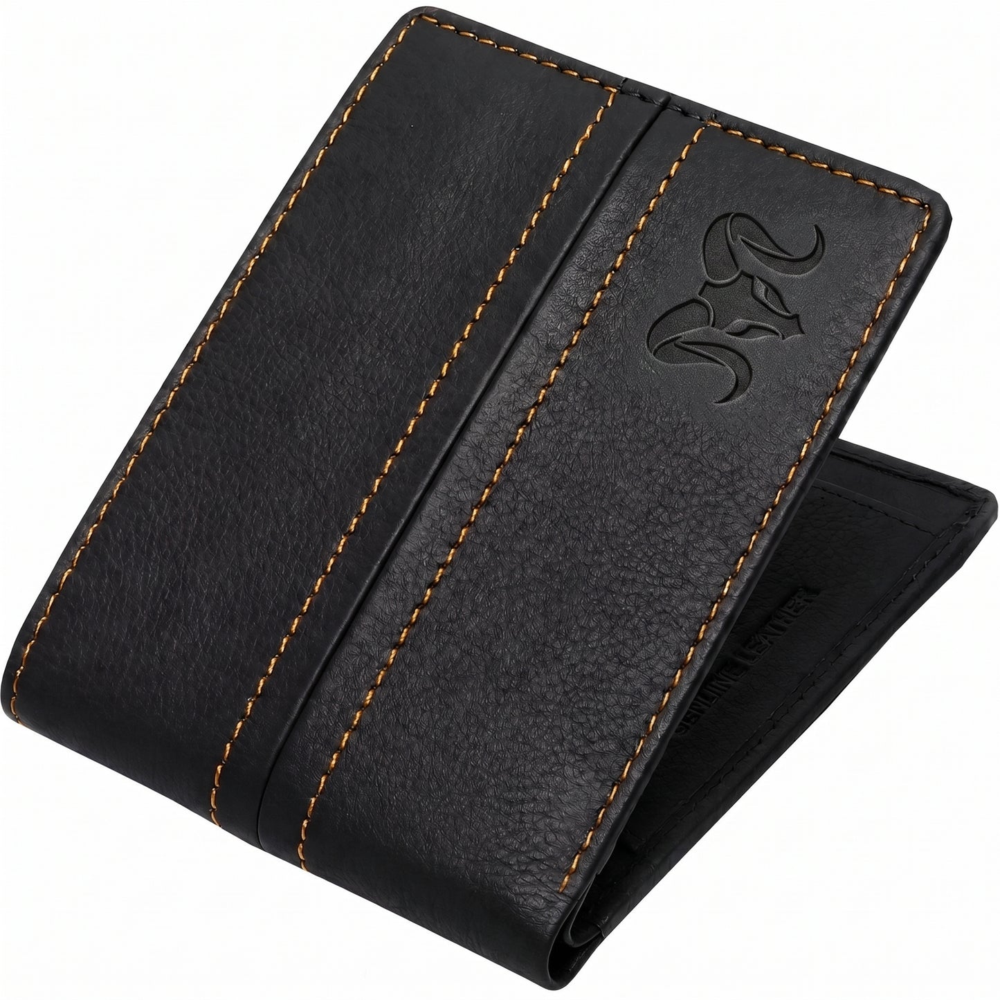 Aries Premium Black Genuine Leather Long Bi-Fold Wallet