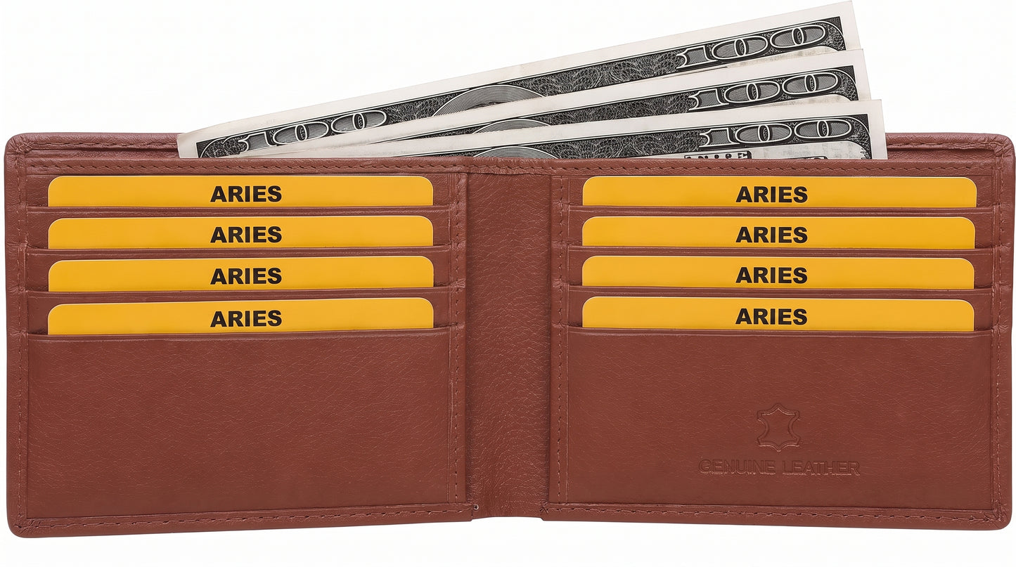 Aries Premium Tan Genuine Leather Bi-Fold Wallet