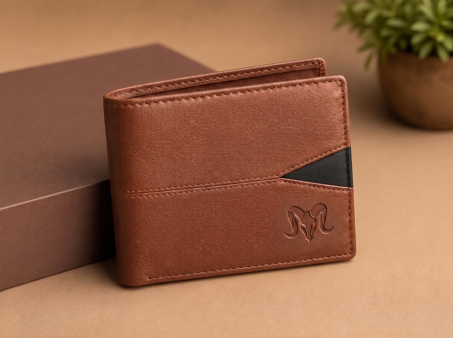 Aries Premium Tan Genuine Leather Bi-Fold Wallet