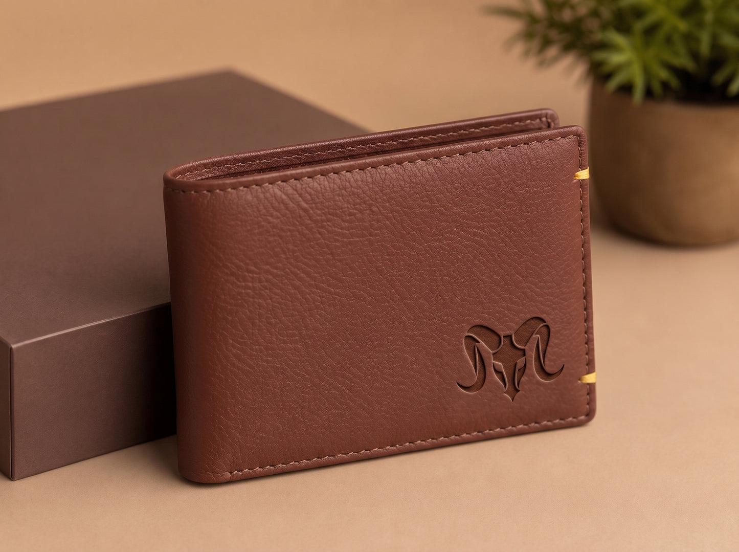 Aries Premium Brown Genuine Leather Bi-Fold Wallet