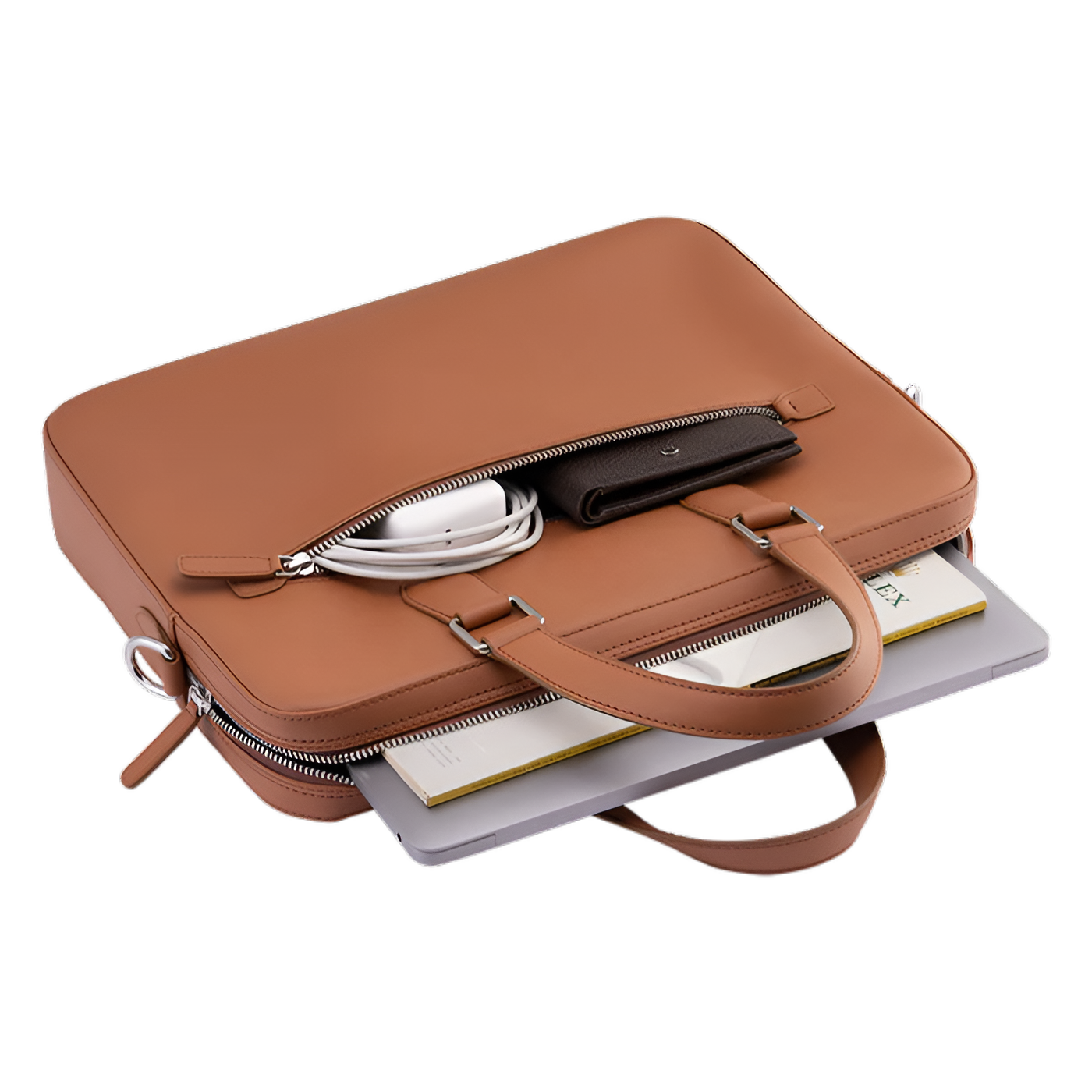 ARIES Laptop Bag in Plain Vegan Leather 16"inch (Brown)