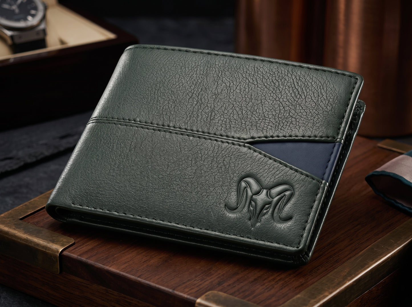 Aries Premium Olive Green Genuine Leather Card Holder Wallet