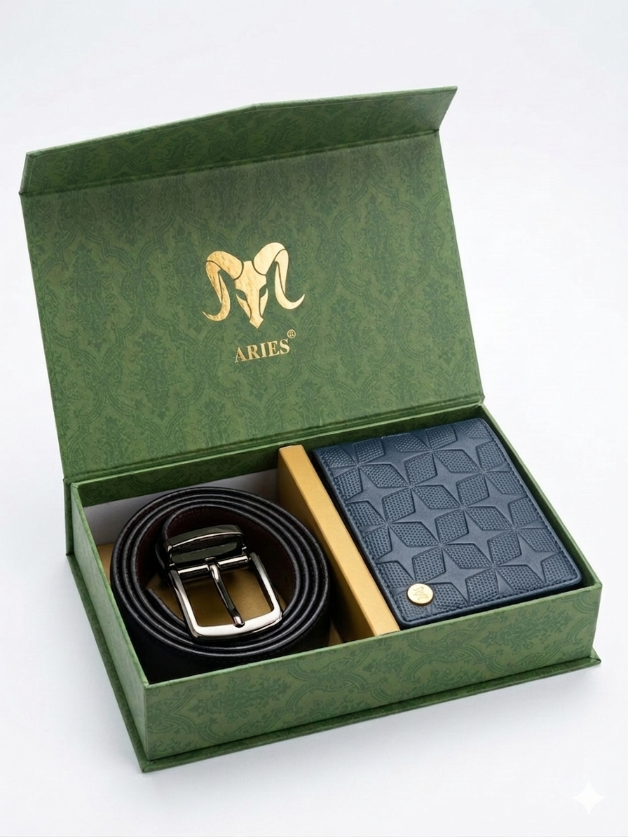 ARIES Star Pattern Wallet (Black) with Belt