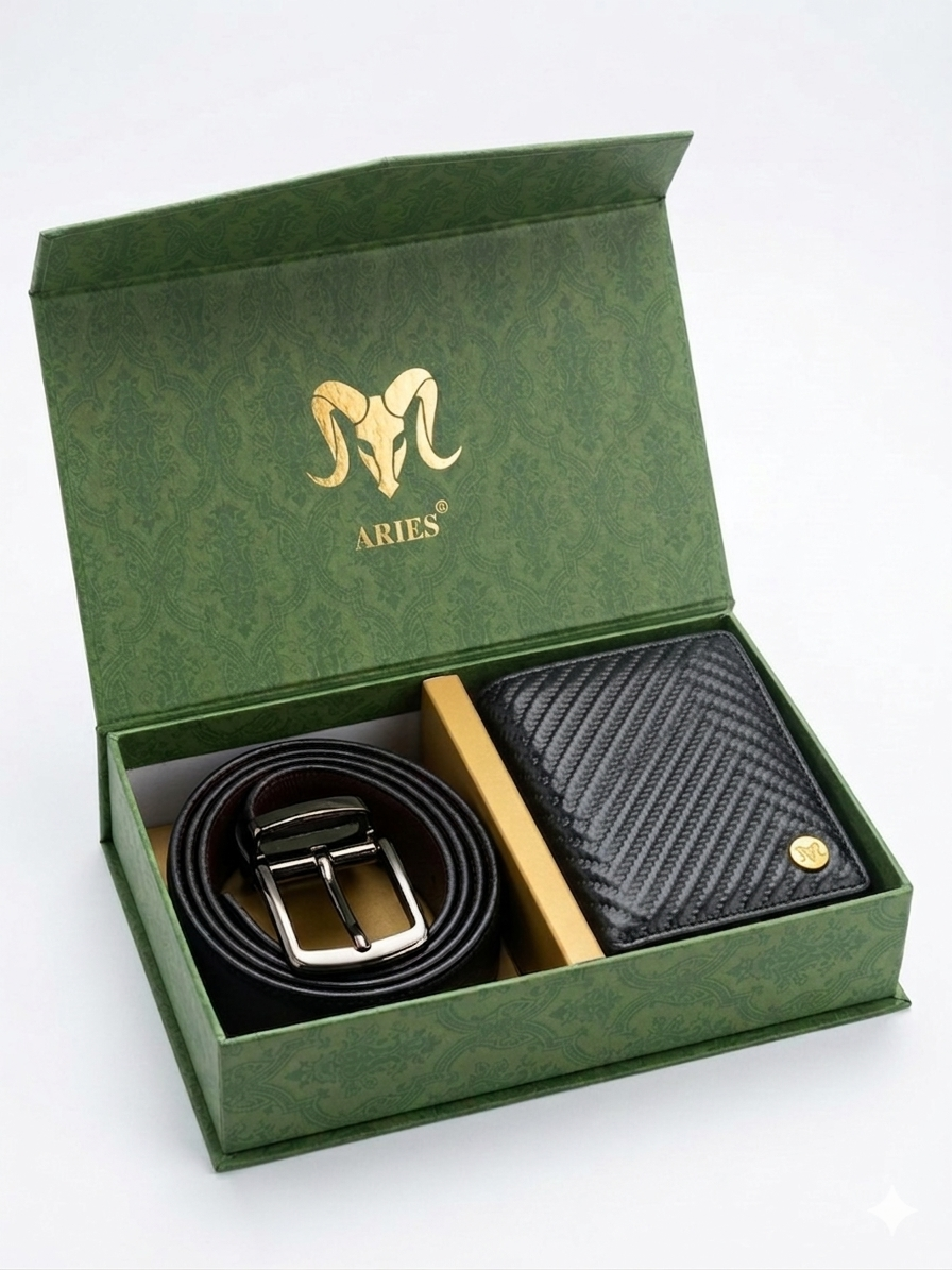ARIES Dizzy Pattern Wallet (Black) with Belt