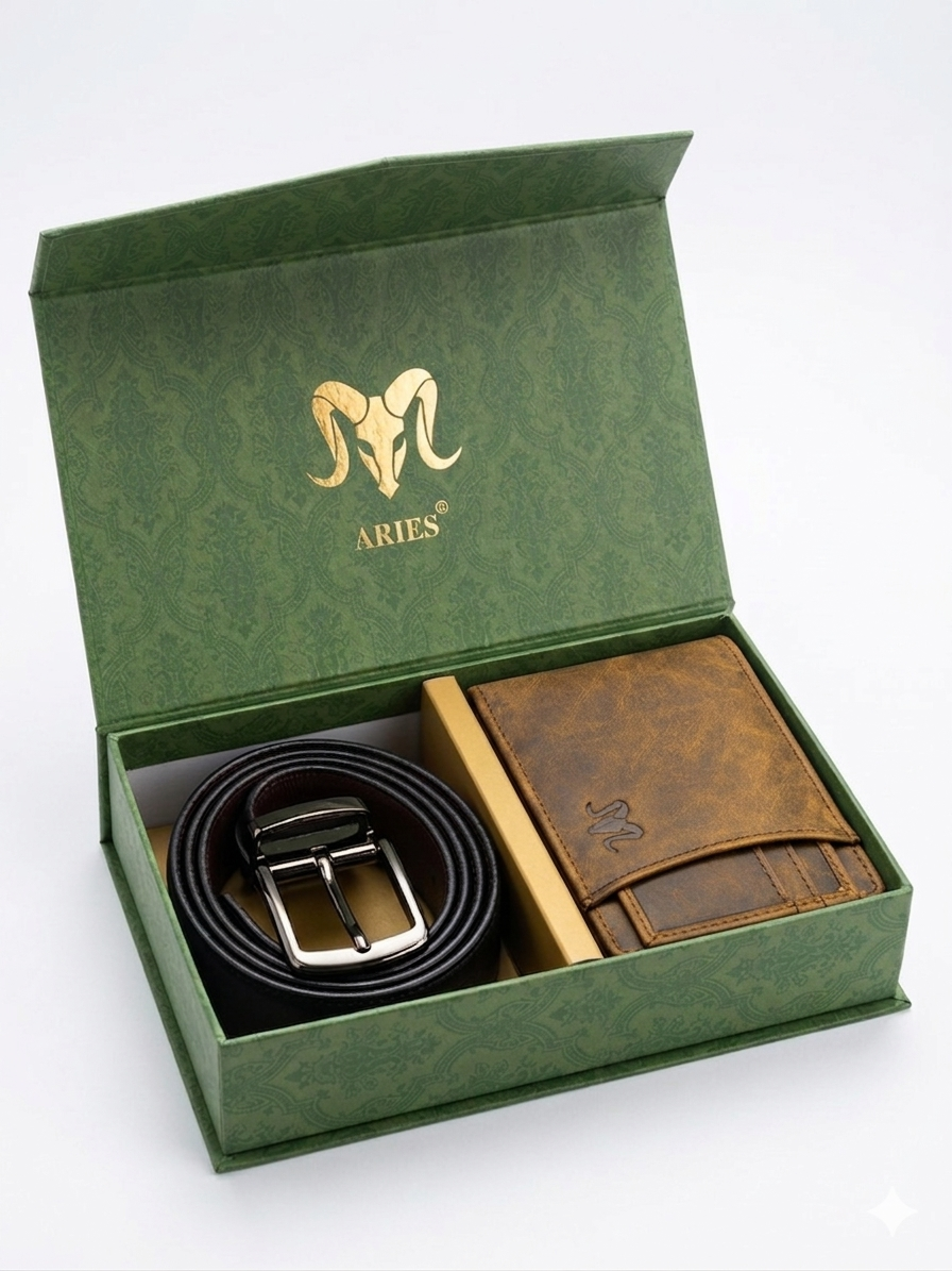 ARIES Hunter Leather Wallet (Tan) with belt