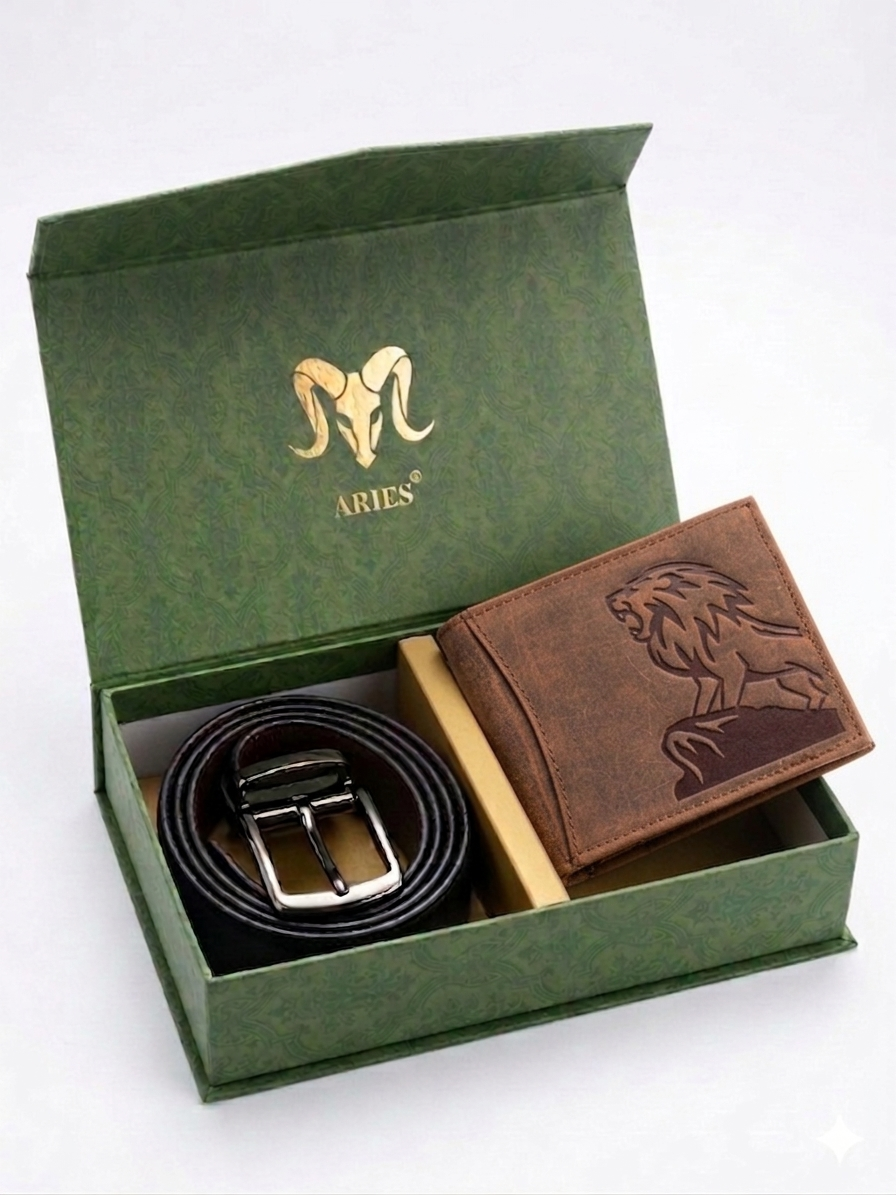 ARIES Lion Edition Wallet & Belt Combo
