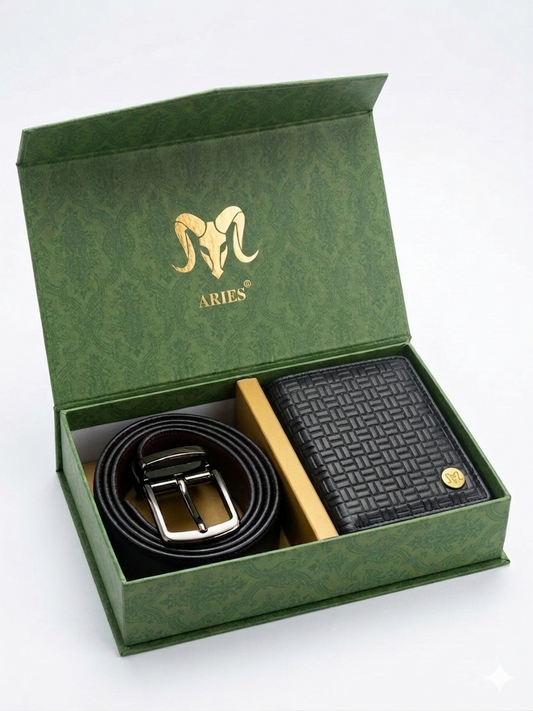 ARIES Plus Pattern Wallet (Black) with Belt