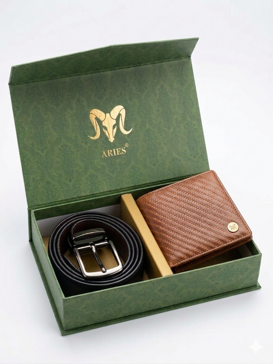 ARIES Dizzy Pattern Wallet (Brown) with Belt