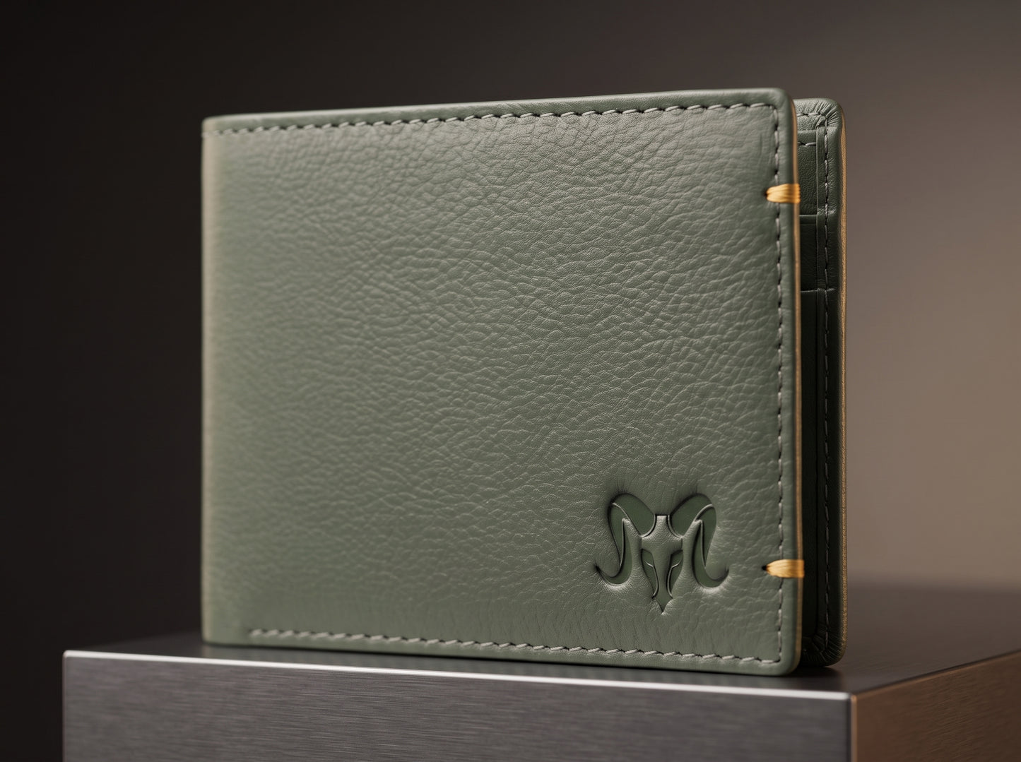 Aries Premium Olive Green Genuine Leather Money Clip Wallet