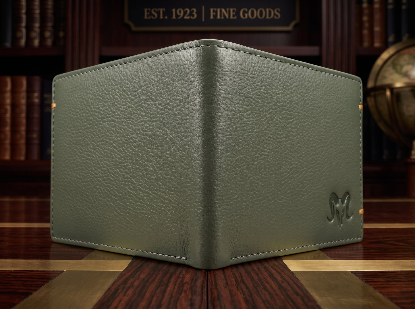 Aries Premium Olive Green Genuine Leather Money Clip Wallet