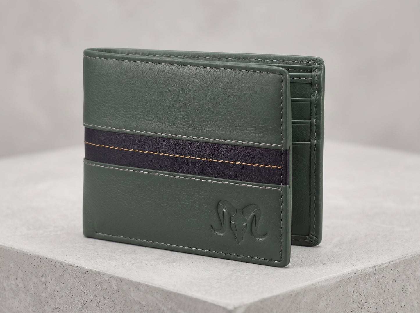 Aries Premium Olive Green Genuine Leather Bi-Fold Wallet
