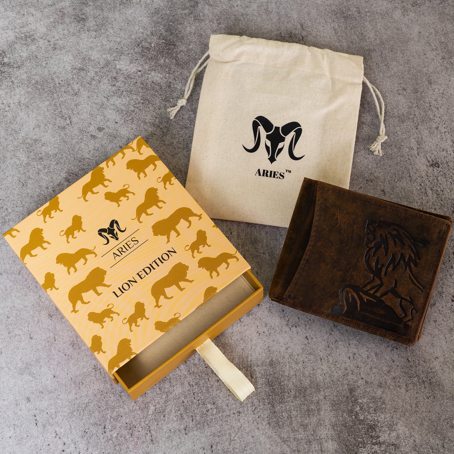 ARIES Lion Edition Men's Wallet (Tan)