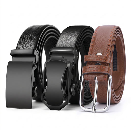 ARIES Genuine Leather Belt Combo for Men (Pack of 3) | Black, Dark Brown & Tan Leather Belts | Premium Formal & Casual Wear | Classic Pin Buckle Belts