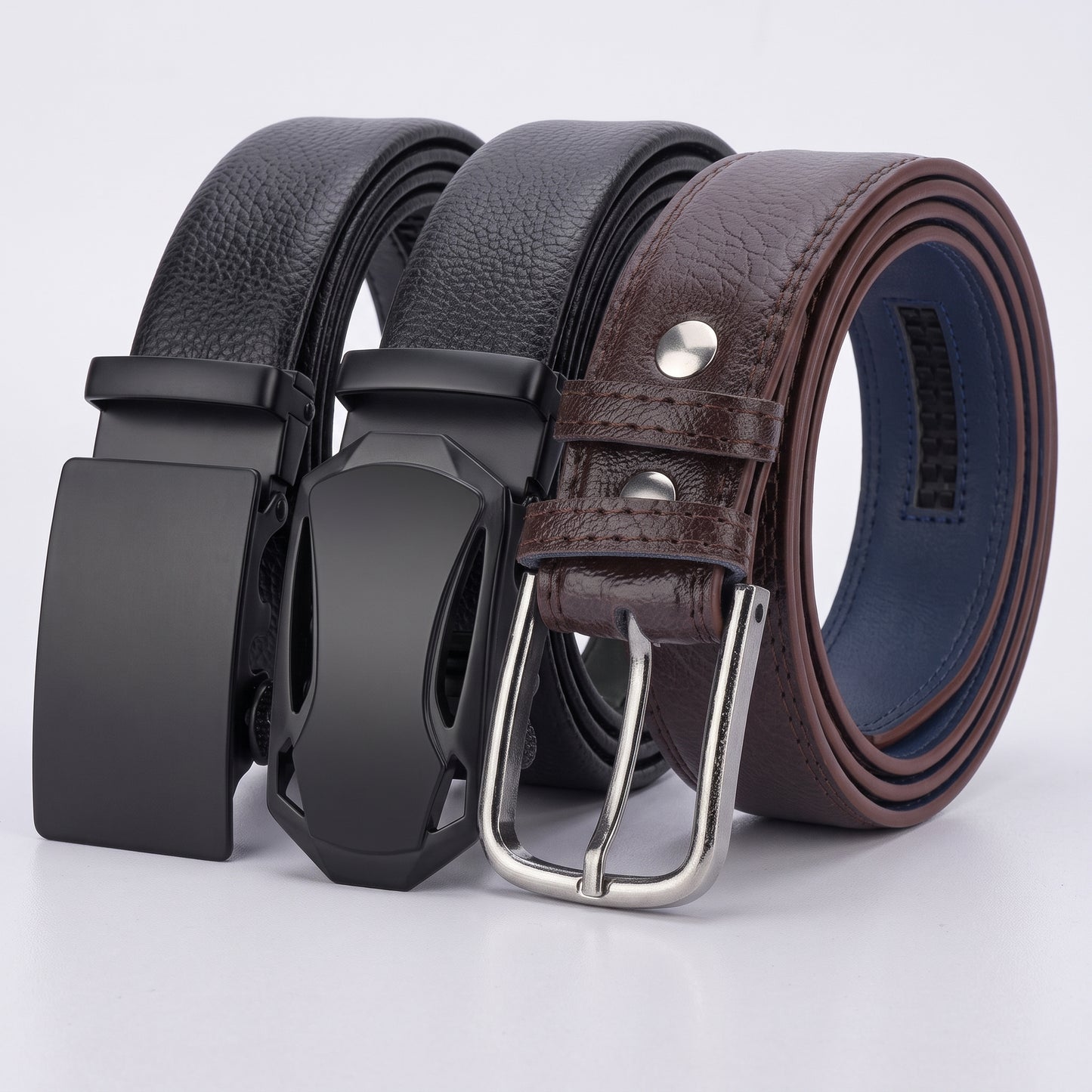 ARIES Genuine Leather Belt Combo for Men (Pack of 3) | Black, Dark Brown & Tan Leather Belts | Premium Formal & Casual Wear | Classic Pin Buckle Belts