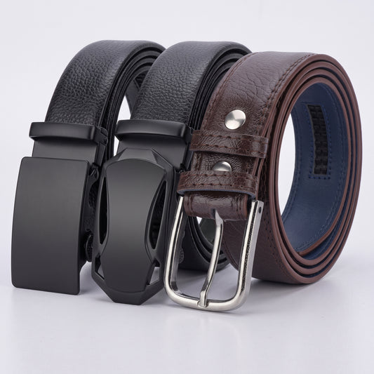 ARIES Genuine Leather Belt Combo for Men (Pack of 3) | Black, Dark Brown & Tan Leather Belts | Premium Formal & Casual Wear | Classic Pin Buckle Belts