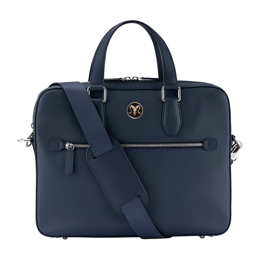 ARIES Laptop Bag in Plain Vegan Leather 16"inch (Blue)