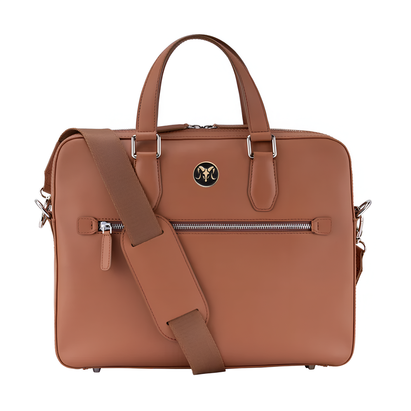 ARIES Laptop Bag in Plain Vegan Leather 16"inch (Brown)