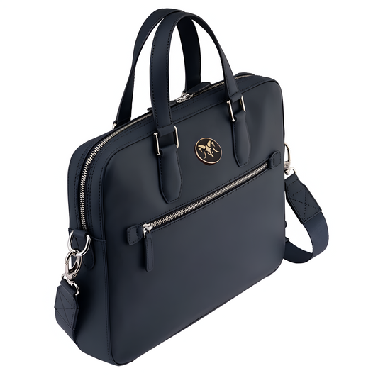 ARIES Laptop Bag in Plain Vegan Leather 16"inch (Blue)