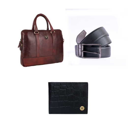 Panther Edition Leather Combo – Wallet, Belt & 14" Laptop Bag