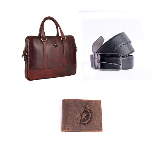 Captain America Edition Leather Combo – Wallet, Belt & 14" Laptop Bag