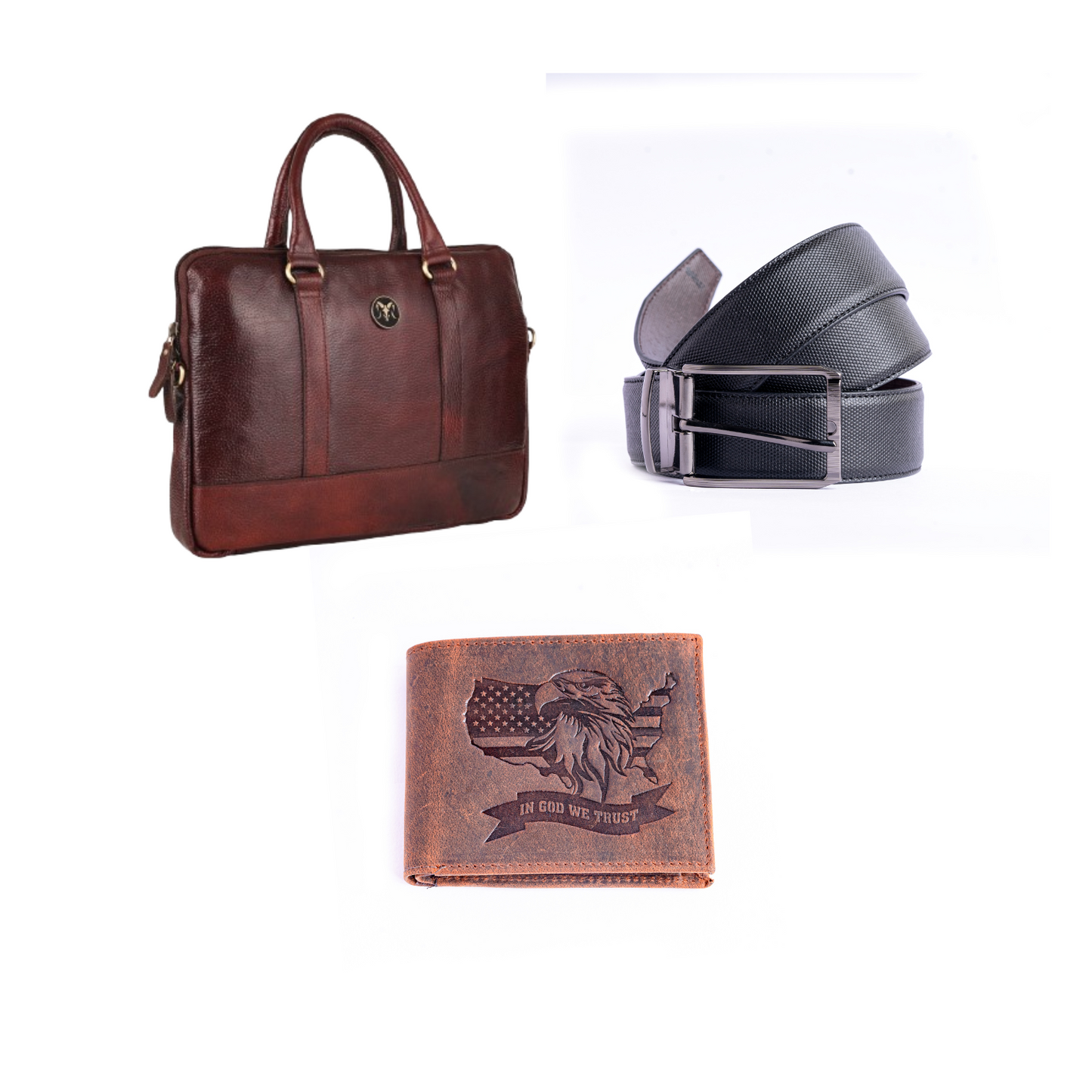 Eagle Edition Leather Combo – Wallet, Belt & 14" Laptop Bag