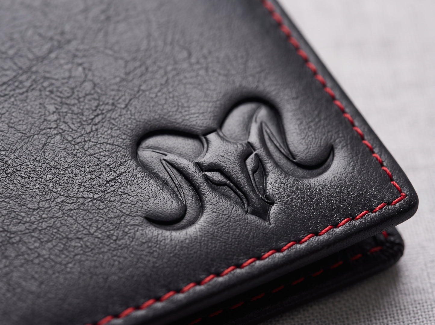 Aries Premium Black Genuine Leather Bi-Fold Wallet with Red Contrast Stitching