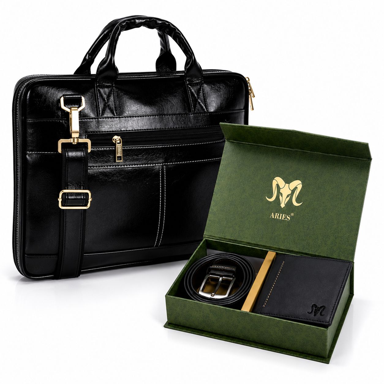 Hunter Edition Leather Combo(Black) – Wallet, Belt & 16" Laptop Bag