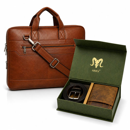 Hunter Edition Leather Combo(Tan) – Wallet, Belt & 16" Laptop Bag