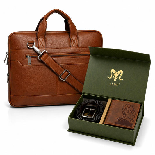 Lion Edition Leather Combo – Wallet, Belt & 16" Laptop Bag