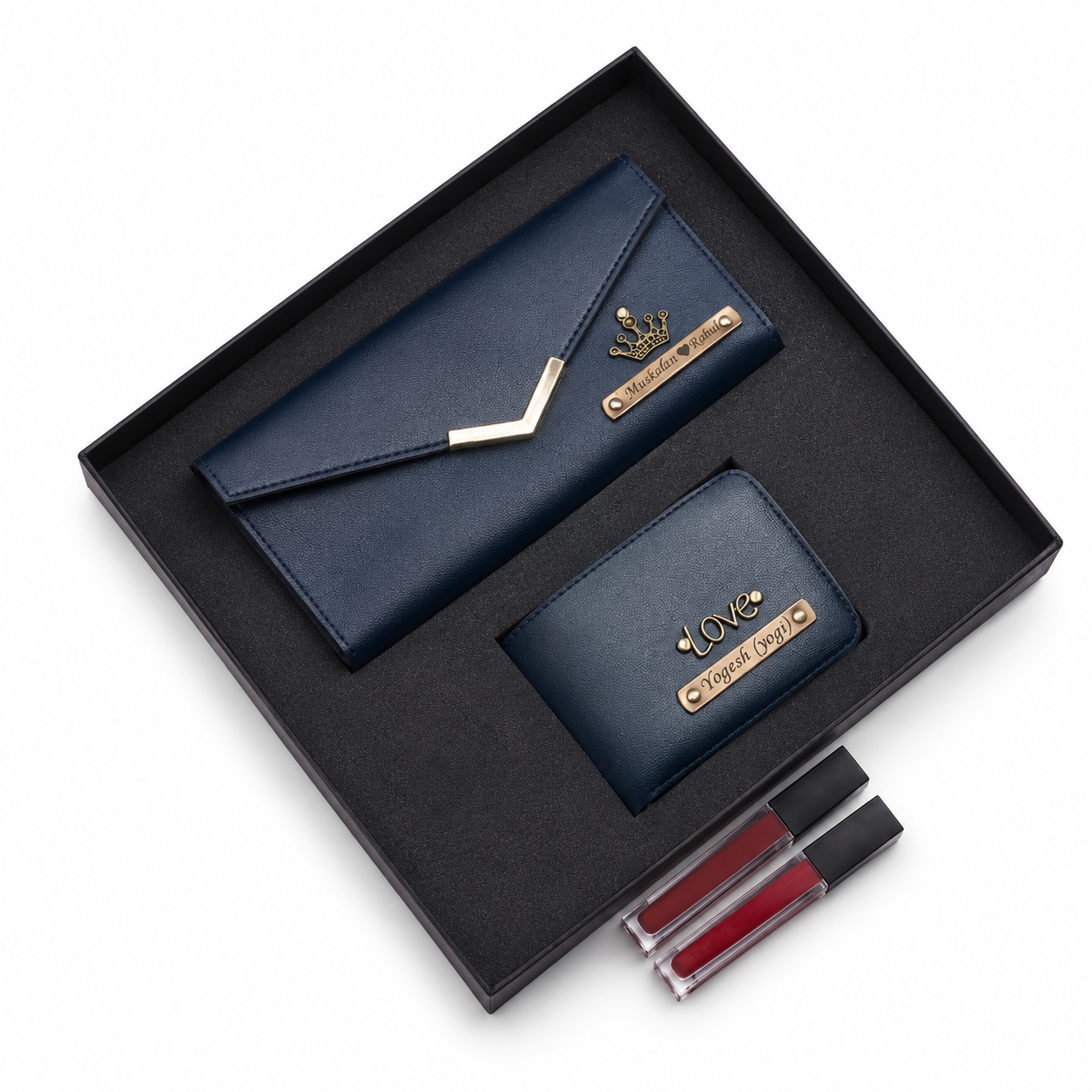 ARIES Couple's Leather Gift Set(Blue)- Leather Men's Wallet & Female's Clutch Combo For Couple