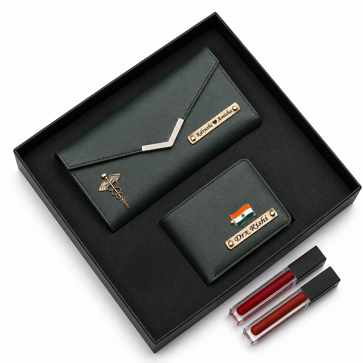 ARIES Couple's Leather Gift Set(Green)- Leather Men's Wallet &amp; Female's Clutch Combo For Couple