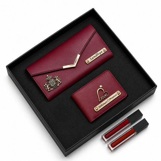 ARIES Couple's Leather Gift Set(Maroon)- Leather Men's Wallet & Female's Clutch Combo For Couple