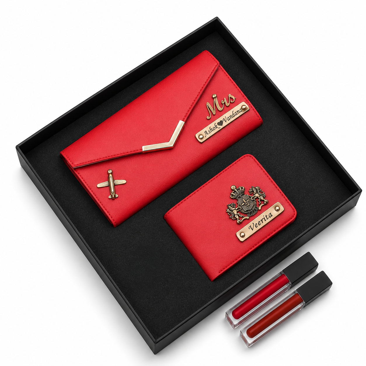 ARIES Couple's Leather Gift Set(Red)- Leather Men's Wallet & Female's Clutch Combo For Couple