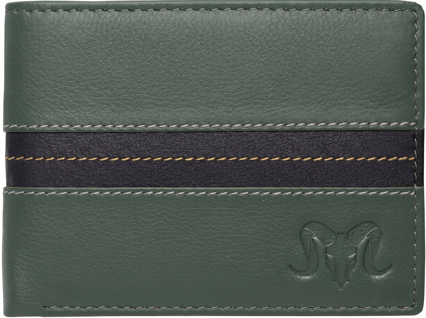Aries Premium Olive Green Genuine Leather Bi-Fold Wallet