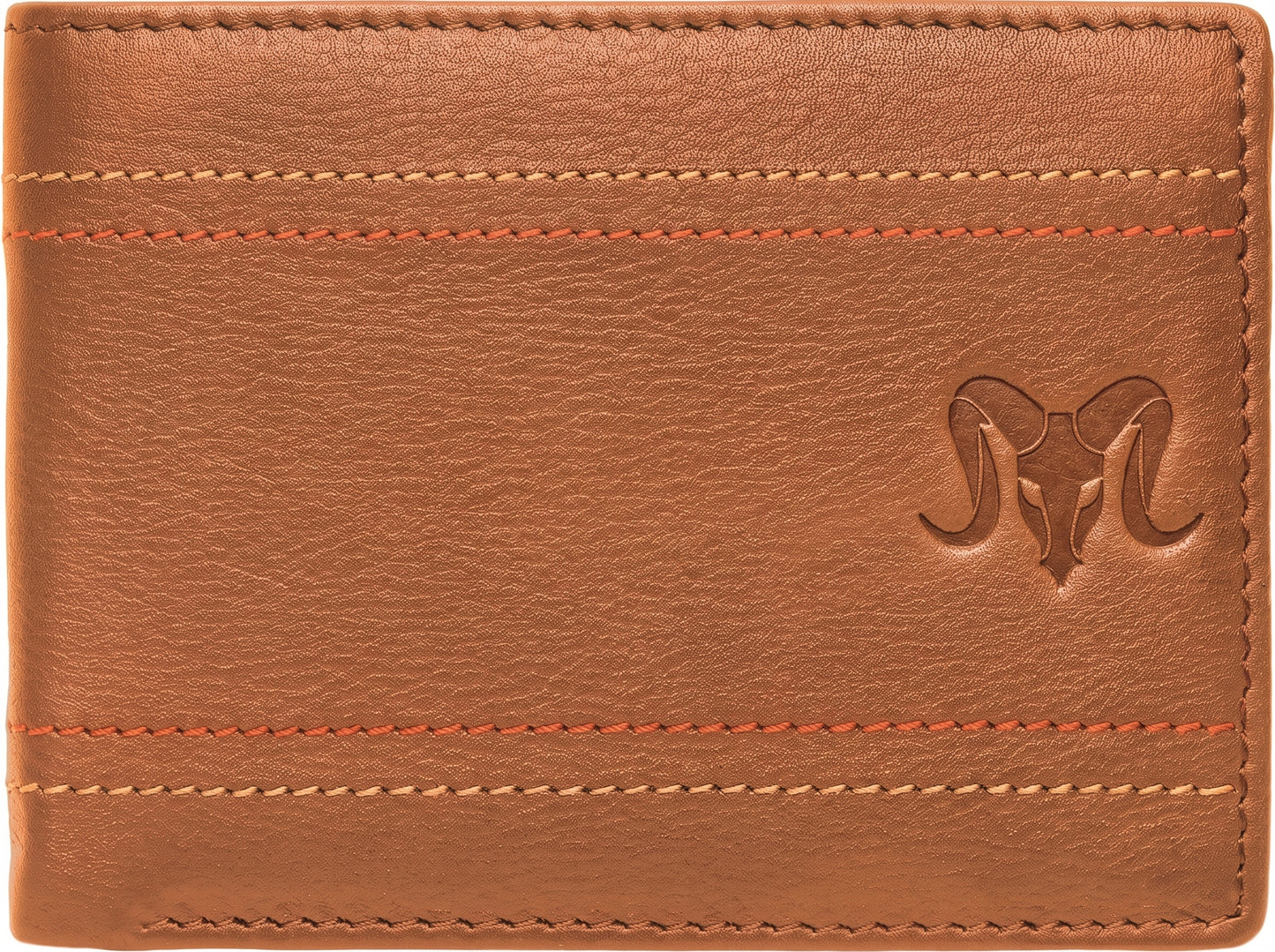 Aries Premium Tan Genuine Leather Bi-Fold Wallet with Contrast Stitching